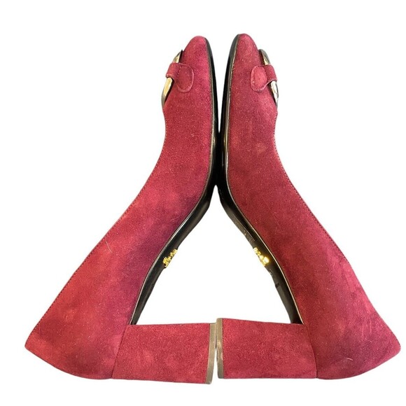PRADA EUC Calzature Donna Mary Jane Block Heel Pump Shoe burgandy Suede EUR 36 - Picture 6 of 13